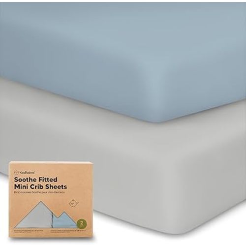 2-Pack Mini Crib Sheets Fitted, Pack and Play Sheets - Organic Cotton Pack N Play Sheets for Pack and Play Mattress, Playard Baby Crib Sheets, Jersey Crib Sheets Neutral for Boys, Girls (Steel)