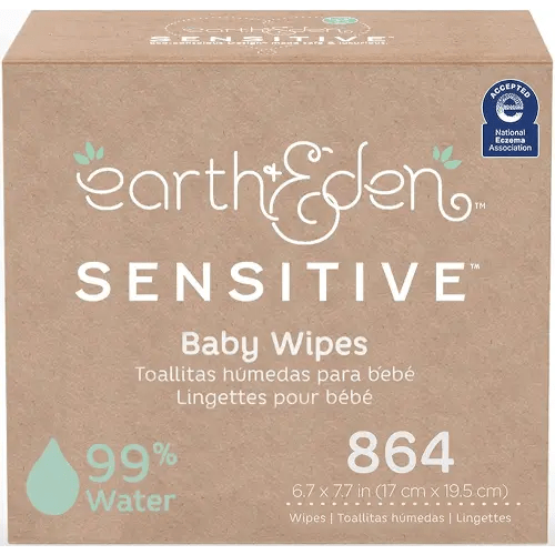 Earth & Eden Sensitive Baby Wipes | Unscented & Hypoallergenic | 12 Soft-Packs | 864 Total Wipes