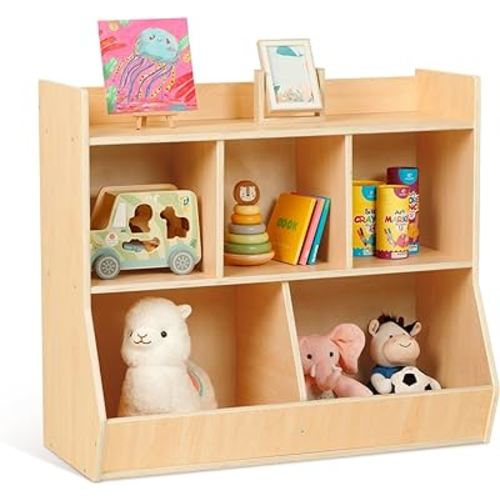 OOOK 2 in 1 Kids Bookshelf and Montessori Toy Shelf, School Classroom Storage Cabinet for Organizing Books Toys, Suitable for Kids Nursery, Playroom, Living Room, Kindergarten, School