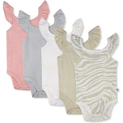 HonestBaby Baby Girls' Short Sleeve One-Piece 100% Organic Cotton Bodysuits (5 Pack)