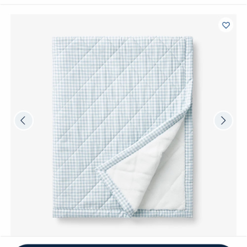 BLUE Ditsy Gingham Classic Cool Organic Cotton Percale Quilted Reversible Sherpa Stroller Blanket