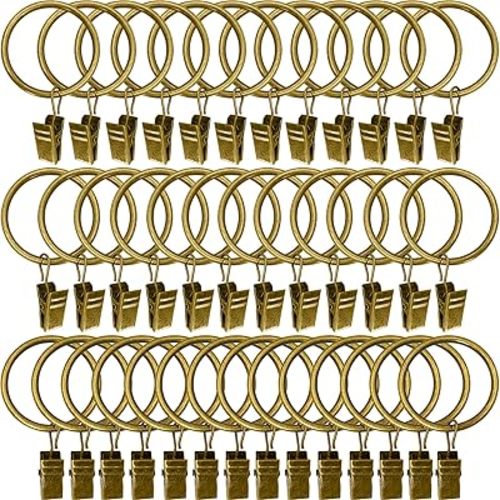WeeksEight 40 Pack Bronze Curtain Rings with Clips, Curtain Hooks Hangers Clip Rings for Hanging Drapes Bows Hat, Drapery Rings 1.5 in I D, Fits up to 1.2 in Diameter Curtain Rod.
