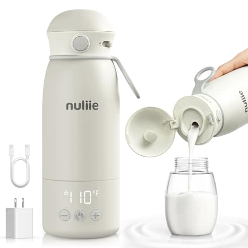 Nuliie Portable Milk Warmer for Travel, Double Leak‑Proof, Heating Milk & Water Faster, Cordless Bottle Warmer with Fast Charging, Anti-Dry & Anti-Burn Protection for All Day Needs, 17oz