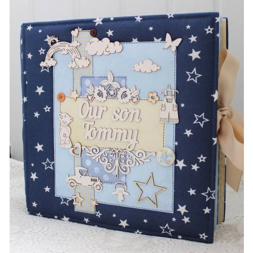 Large handmade baby boy album Newborn album Baby scrapbook Baby gift