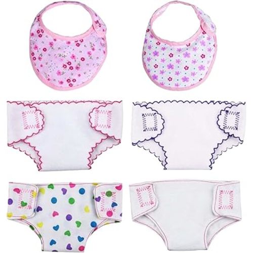 DC-BEAUTIFUL 4 Pcs Doll Diapers Doll Underwear and 2 Pcs Doll Bibs for 14-18 Inch Baby Dolls, Suitable for Infant Baby Doll Girls Boys