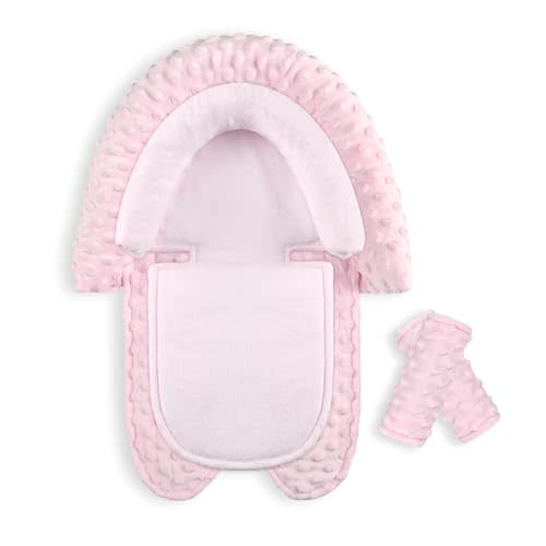 Infant Car Seat Insert, HNHUAMING Baby Car Seat Head & Body Support with 2 Straps Pads, Ultra Soft Newborn Preemie Carseat Insert Cushion for Girls Boys, Fits Car Seat, Stroller, Swing, Bouncer, Pink
