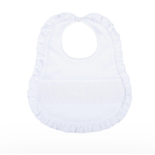 Blessed Smocked Ruffle Bib - White