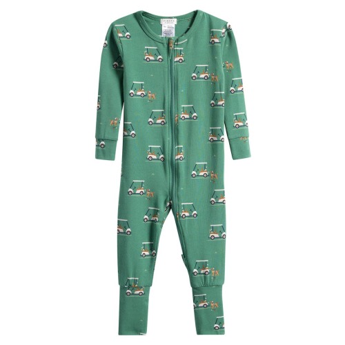 Golf Carts on Spruce Fitted Stretch Organic Cotton Blend Convertible Footie Pajamas