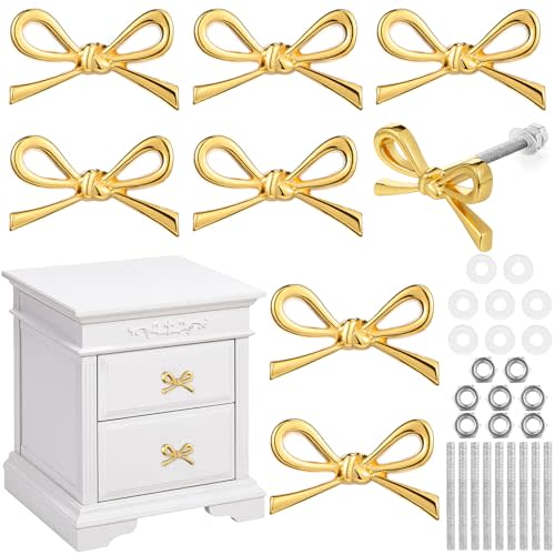MorningRo Bow Drawer Knobs Metal Bow Dresser Knobs Vintage Handles for Dresser Gold Handles for Home Bedroom Kitchen Cabinets Hardware Cupboard(Elegant Style,1.6 x 1 Inches)