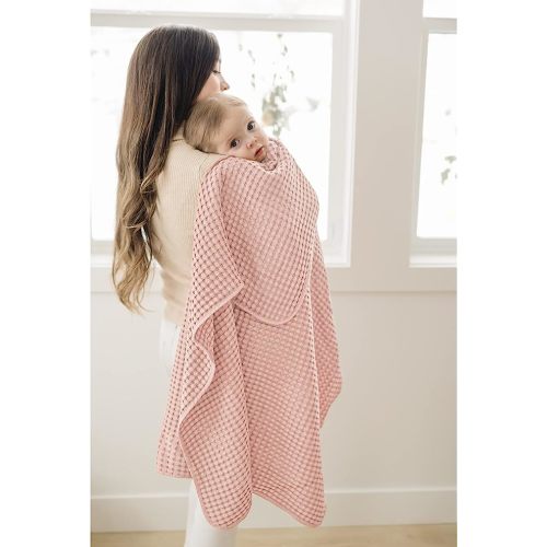 Konssy Waffle Baby Blankets, Nursery Blankets for Boys Girls, Swaddle Blankets Neutral Soft Lightweight Toddler and Kids Throw Blankets(Pink)