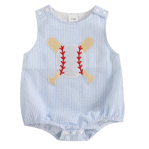 KtwHarnu Newborn Baby Boy Girl Baseball Clothes Embroidery Sleeveless Bubble Romper Plaid Overall Bodysuit Summer Outfit