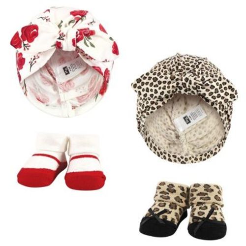 Hudson Baby Infant Girl Turban And Socks Set, Red Rose Leopard, One Size