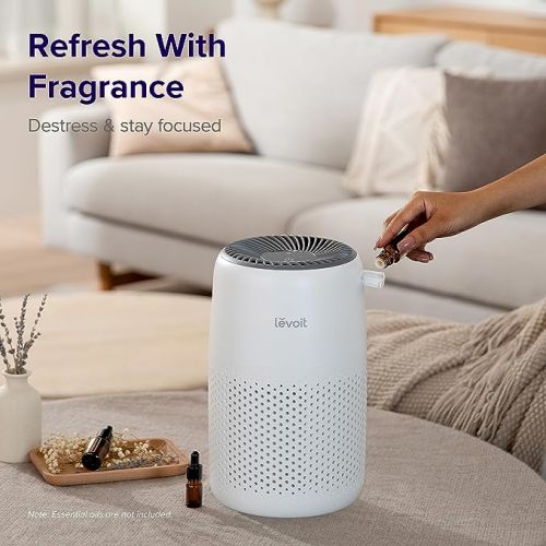 LEVOIT Air Purifiers for Bedroom Home, 3-in-1 Filter Cleaner with Fragrance Sponge for Sleep, Smoke, Allergies, Pet Dander, Odor, Dust, Office, Desktop, Portable, HEPA at Speed Ⅰ, Core Mini-P, White - Core Mini Cream White