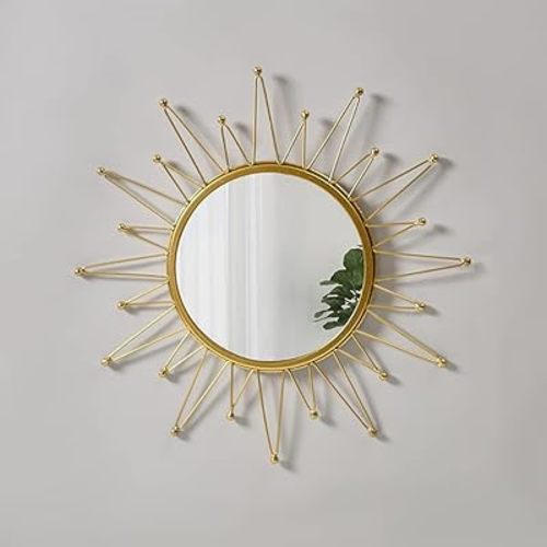 Gold Mirrors - Metal Sunburst Wall Mirror for Room & Home Decor, Boho Mirror Gifts for Women & Moms (Medium, Sunshine)