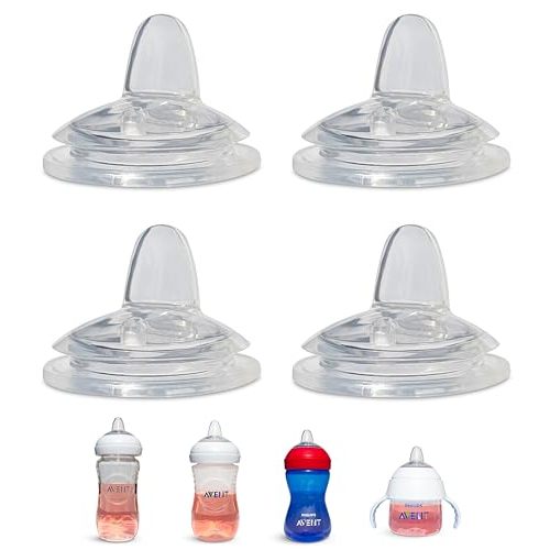 Sippy Spout Nipples for Philips Avent Natural Baby Bottles, My Grippy Spout Sippy Cup and Natural Trainer Sippy Cup | 4-Count | Food Grade Silicone| BPA-Free | 4+ Months (Sippy Spout Nipple)