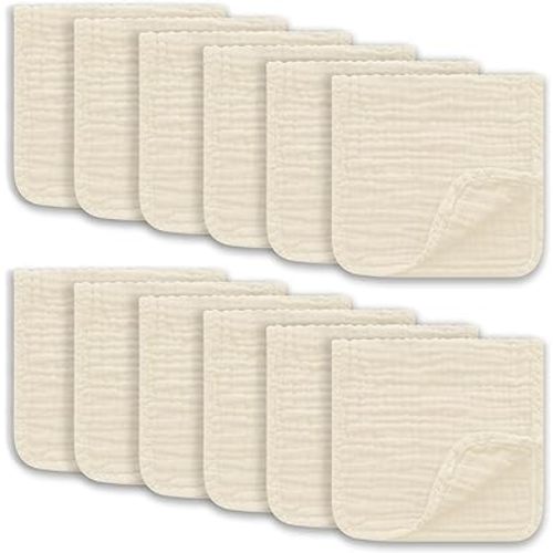 Muslin Burp Cloths Large 100% Cotton Hand Washcloths for Boys & Girls, Baby Essentials Extra Absorbent and Soft Burping Rags for Newborn Registry (Ivory, 12-Pack, 20" X10")