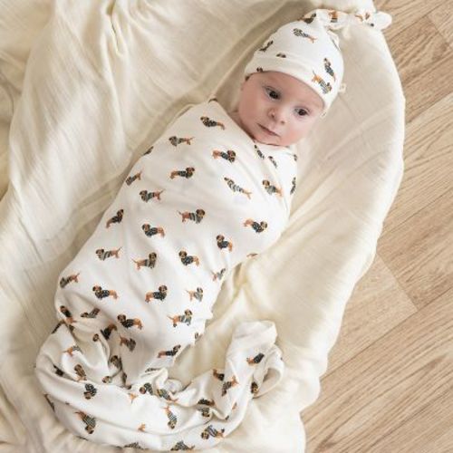 Organic Swaddle Blanket & Hat Set - Dog Dog Onesize