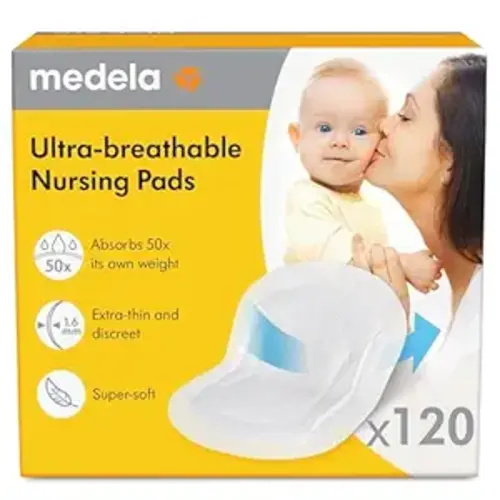 Medela Ultra-Breathable Nursing Pads, Highly Absorbent, Super Soft, Discreet Design for Comfortable Wear, Pack of 120