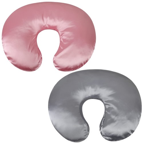 Satin Nursing Pillow Cover Set 2 Pack Ultra Soft Silk Compatible with Boppy Pillow for Breastfeeding Pillow Protect for Baby Hair and Skin Grey & Pink