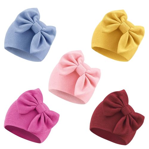 Newborn Baby Girl Hats with Bow Cotton Toddler Infant Beanie Cap Newborn Hospital Hats for Baby Girl Kid 0-24 Months