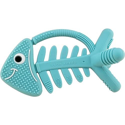 3in1 Infant Toys, Baby Teething Toys 0-3-6-12 Months, Teethers for Babies 3-6 6-12 Months for Teething Relief,Baby Teether Gift,Silicone,Sensory,Baby Toys 0-6 Months,USA Patent Pending,Fish,Turquoise