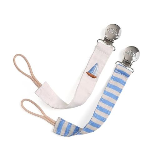 Itzy Ritzy Fabric Pacifier Strap – Universal Pacifier Clip Attaches to Clothing, Strollers & Bags - Keeps Pacifiers, Teethers & Toys Secure & Within Reach - Pack of 2 (Boat Stripe)