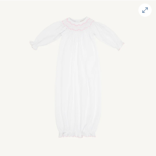 Sweetly Smocked Greeting Gown - Worth Avenue White with Palm Beach Pin