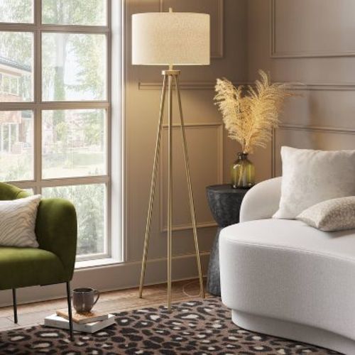 60" x17.5" Ellis Tripod Floor Lamp Brass - Threshold™: Modern Standing Light with Drum Shade