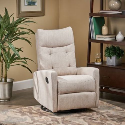 GDFStudio Kimpton Contemporary Fabric Tufted Glider Swivel Pushback Recliner