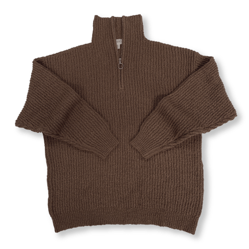Ladies Slub Yarn Zip Pull Over - Clay