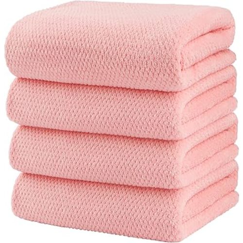 HOMEXCEL Bath Towel Set Pack of 4, (27 x 54 Inches) Microfiber Ultra Soft Highly Absorbent Bath Towel, Lightweight and Quick Drying Towels for Body, Sport, Yoga, SPA, Fitness, Pink