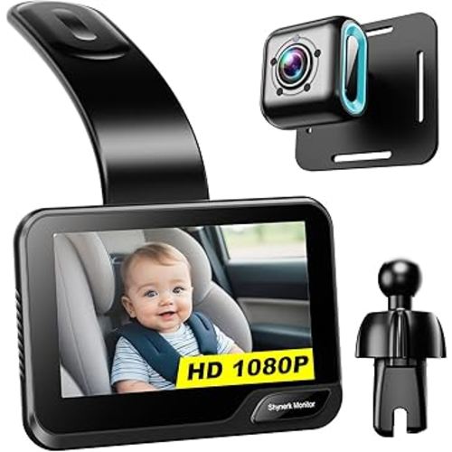 Baby Car Mirror, 4.3'' HD Night Vision Function Car Mirror Display, Wide View Baby Car Camera Monitor 1080P Rear Facing Car Baby Monitor with Camera, 360 Rotation Backseat Camera