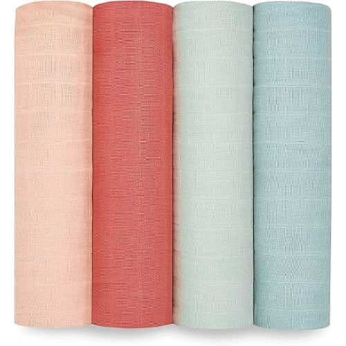 aden + anais Swaddle Blanket, 100% Organic Cotton Muslin Blankets for Girls & Boys, Baby Receiving Swaddles, Ideal Newborn & Infant Swaddling Set, Perfect Shower Gifts, 4 Pack, Mother Earth