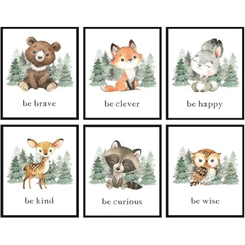 8x10 Baby Woodland Animal Prints Wall Art for Nursery Decor, Woodland Nursery Wall Art for Boys,Woodland Forest Animals Nursery Decor for Baby Boy Girls, UNFRAMED