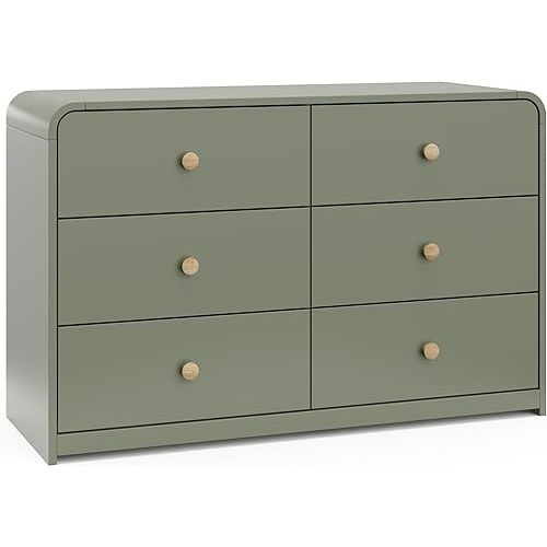 Storkcraft Santos 6 Drawer Dresser (Olive) - Dresser for Nursery, 6 Drawer Dresser, Kids Dresser, Nursery Dresser Drawer Organizer, Chest of Drawers
