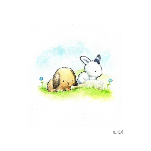 Two Cute Bunnies Watercolor Print