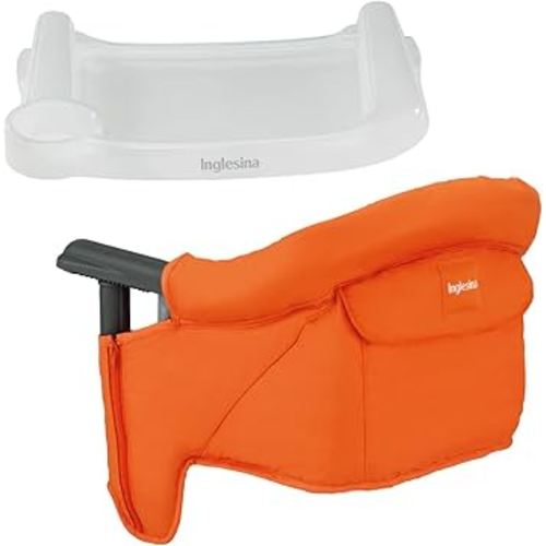 Inglesina Fast Table Chair - Orange + Fast Dining Tray - Portable Baby High Chair - for Babies & Toddlers up to 37 lbs - Fits Tables 0.8'' to 3.5'' Thick - Compact & Easy to Use - Travel Bag Included