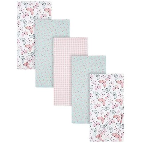Gerber Girls Newborn Infant Baby Toddler Nursery 100% Cotton Flannel Receiving Swaddle Blanket, Butterfly White, Pack of 5