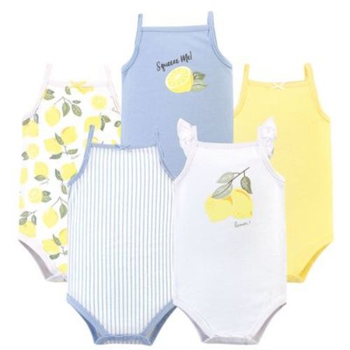 Hudson Baby Infant Girl Cotton Sleeveless Bodysuits 5pk, Lemon, 18-24 Months