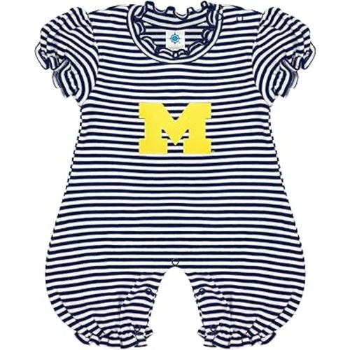 Creative Knitwear College Baby Striped Puff Sleeve Romper - Team Logo, Many Colors, for Girls (Newborn-12 Months)