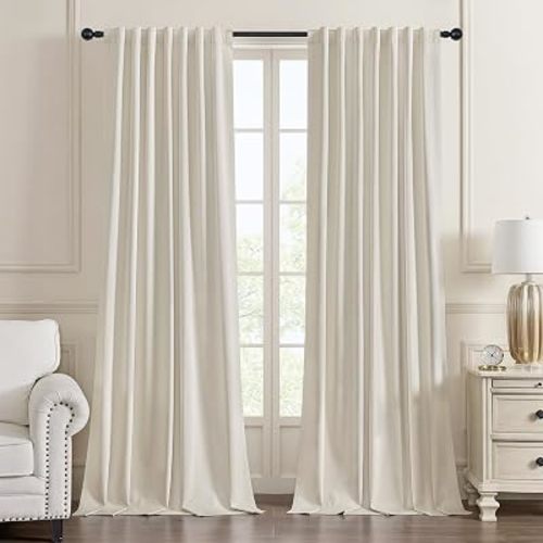 Linen Blackout Curtains for Bedroom Living Room 92 Inch Long Ivory