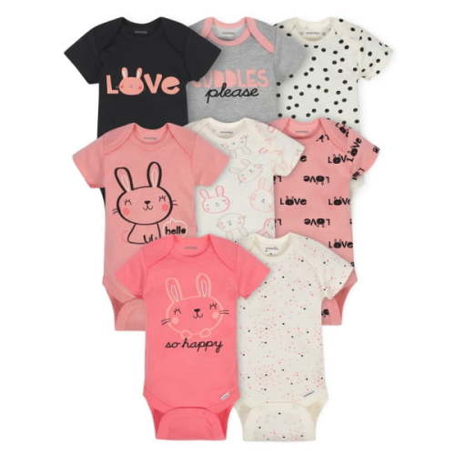 Onesies Brand Baby Girl Short Sleeve Multipack Bodysuits, 8-Pack, Newborn - 12 Months