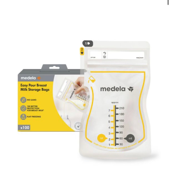 Breast Feeding Supply- Medela Easy Pour Breastmilk Storage Bags, 210ml, Disposable Leakproof Breast Milk Bags with Milk Protection, Recyclable & BPA Free