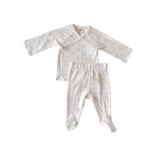 White with Pink Heart / Organic Pointelle Newborn Set
