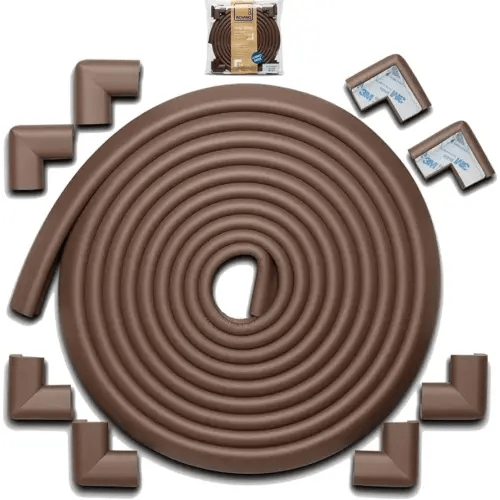 Roving Cove HeftyFit Edge Corner Protector Baby Proofing (Large 18ft Edge 8 Corners), Heavy-Duty, Soft NBR Rubber Foam, Furniture Fireplace Safety Bumper Guard, 3M Adhesive, Coffee Brown