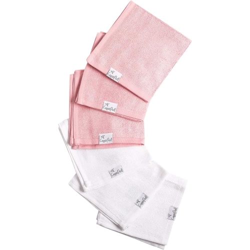 Copper Pearl 6 Ultra Soft Baby Bath Washcloths Premium Large Soft Darling (Pink/White) 11" x 11" Towels