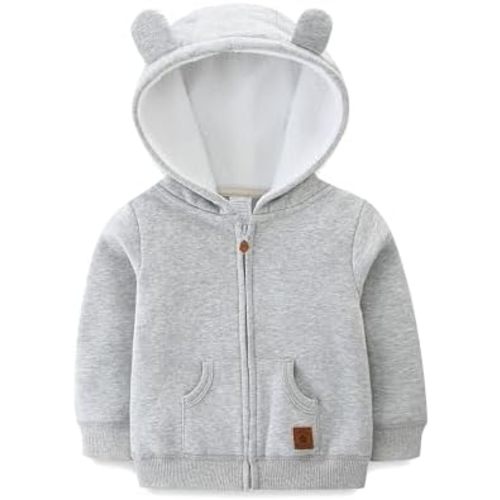 Baby Hoodie Sherpa Lined Zip up Light Fleece Jacket Solid Bear Coat Fall Winter 3-24 M