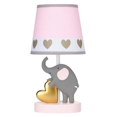 Eloise Pink/Gold Elephant and Heart Lamp & Shade with Bulb – Lambs & Ivy
