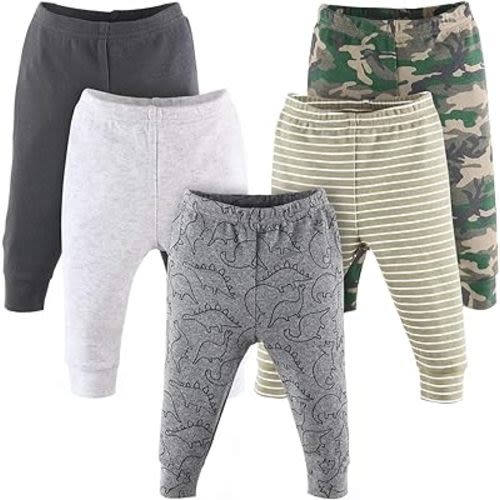 The Peanutshell Baby Pants for Boys, 5 Pack Set, Camo Dinosaur, Newborn to 24 Month Sizes
