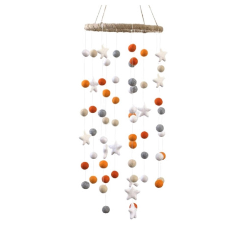 Felt Ball & Star Nursery Ceiling Mobile- LARGE SIZE- Orange, Almond, Gray, White- Neutral Children's Room Ceiling Decor- Nursery Boy Girl Baby Shower Gift- Handmade - 100% Wool Felt Shapes